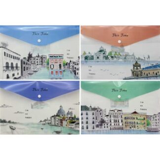 Папка-конверт на кнопці А4+ /2201-1924/ 18мкм "Міста" 23,5*33см (12)