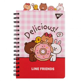 Блокнот А5/80 == спіраль "YES" /151776/ "Line Friends. Delicious" з фігурними роздільниками (1/10/20)