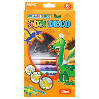 Набір вітражних фарб "Amos" /SD10P6-D/ Sun Deco "Динозавр" 6кол.*10,5 мл+6 брелків (1/12)