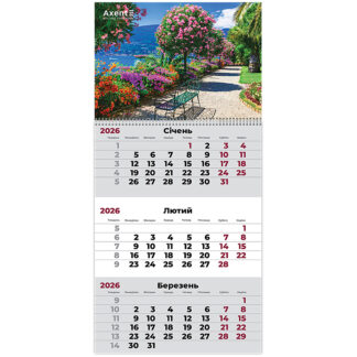 Календар "Axent" кварт. 1 пруж 2026р /8801-26-5-A/ настінний "Gardens 2" (1/10)
