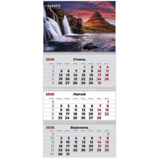 Календар "Axent" кварт. 3 пруж 2026р /8803-26-6-A/ настінний "Waterfalls 3" (1/20)