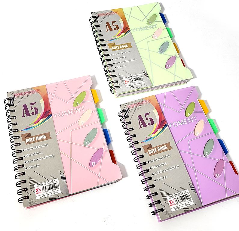 Блокнот А5/108арк /144017/ SH-YBTX-25120-8, # на спіралі, пластик обкл., з 4 розділ. (1/120)