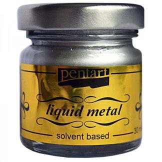Фарба з ефектом рідкого металу на основі розчинника "Pentart" /250/ Срібло, 30мл, рідка поталь, металік (1/12)