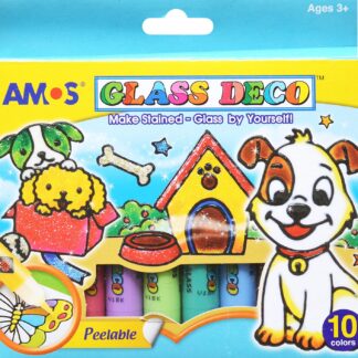 Набір вітражних фарб "Amos" /GD10P10/ Glass Deco "Соняшники"/"Цуцики" 10кол.*10,5 мл+трафарет (1/10)