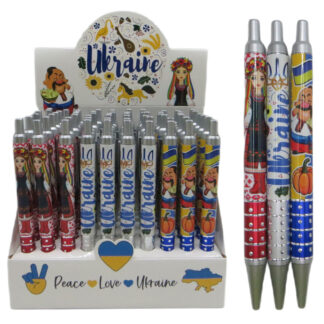 Ручка кулькова /168-UA/ металізована "Символи України"  мікс (60/1440)