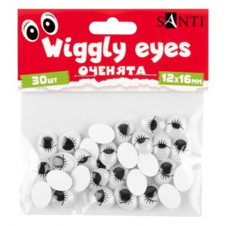 Стікер для творчості "Santi" /954650/ "Оченята" самоклеючі з віями, овальні, чорні, 12х16мм, 30шт/уп (1/12/288)