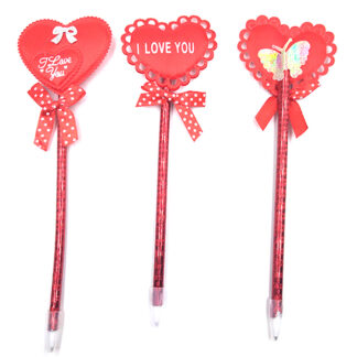 Ручка кулькова /455-5/ "Серце - мереж.край, Бантик - горох" 6см м'яка. (12)