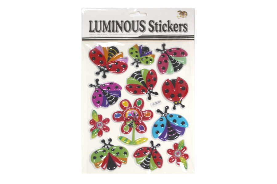 Наліпка пластикова рельєфна флуорісцентна /Y-Q001/ 10*30см "Божа корівка" (12)