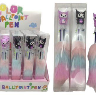 Ручка кулькова /7529/  6-кольорова  хутро "Зайчик-Kuromi Куромі" (24)