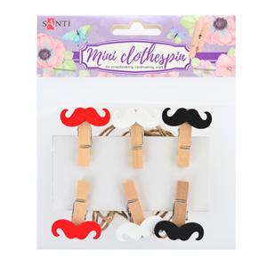 Прищіпки декоративні "Santi" /740736/ "Вуса кольорові" 3,5 см, 6 шт/упак (1/24/144)