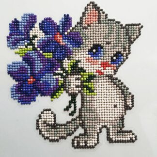 Набір для творчості зі стразами (наліпка) "Go to art" /178063/ "Котик з букетиком" 20*20 см (1/5)