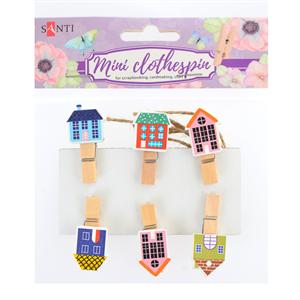 Прищіпки декоративні "Santi" /742144/ "Sweet home" 3,5 см, 6 шт/упак (1/24/144)