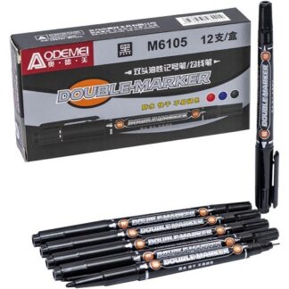 Маркер двосторонній "AODEMEI" /M6105/ тонкий, чорний (12/2880)