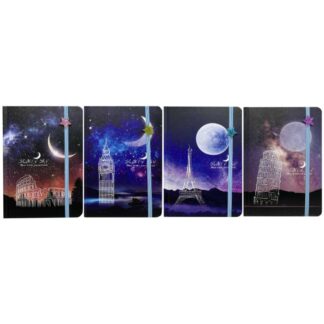 Блокнот А5/80арк /1051/ на гумці з зірочкою "Нічне місто" #, == (1/30)