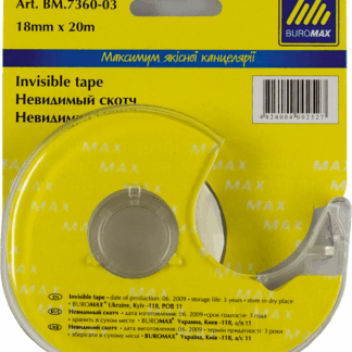 Скотч канцелярський "BuroMax"  18мм*20м НЕВИДИМ. у дисп. 7360-03 прозорий (1/12/144)