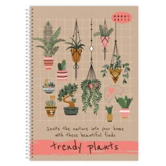 Блокнот А5/80арк. "Рюкзачок" /ППТ-2/ серія "TRENDY PLANTS" # тв/лам. обкл., спіраль збоку, 60 г/м2, мікс  (1/12)