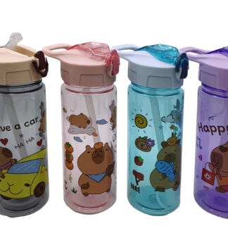 Пляшка для води /7659/ 500 мл,  з трубочкою "Капібара" пластик (1/12)