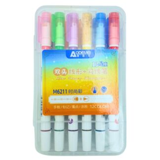 Набір маркерів текстових "AODEMEI" /М6211/ двосторонні тонкі "Line", 12кол., 12шт. (1/12)