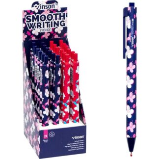 Ручка масляна автомат "Vinson" /F16/ "Flower" 0,5мм, синя, soft touch, грип, mix (24/720)