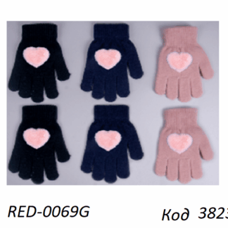 Перчатки для дівчинки в'язані RED-0069G Акрил Сердечко Хутро 18 розмір