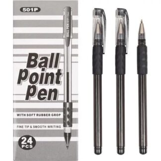 Ручка кулькова "Tianjiao" /№-501P/ з гумовим грипом, чорна  (24)