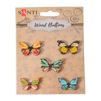 Набір гудзиків для творчості "Santi" /742484/ "Блакитні метелики", деревина, 5 шт./уп. (1/200)