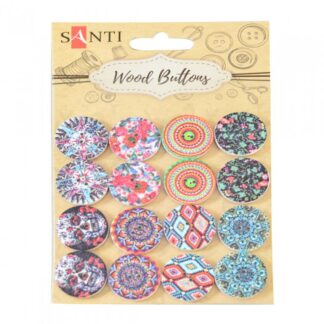 Набір гудзиків для творчості "Santi" /742481/ "Візерунки", деревина, 20 мм, 8 видів, 16 шт./уп. (1/200)