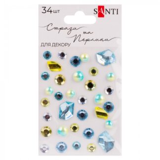 Стрази "Santi" /742996/ на клеєвій основі, "MIX" блакитні, жовті, 34 шт (1/12/288)