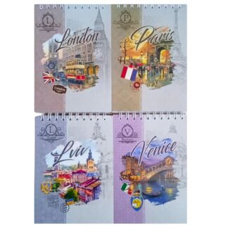 Блокнот А6/80арк. "Рюкзачок" /ЗК-19/ серія "МІСТА" карт. обкл., #  60г/м2, пружина зверху, мікс (1/10)