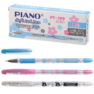 Ручка масляна "PIANO" PT-199 "Loves" синя "Квіточки" (12/144)