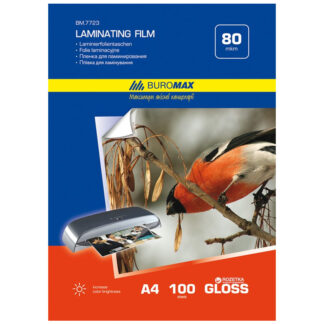 Плівка для ламінування гл. "BuroMAX" /BM 7723/ 80мкм, ф.А4 216х303мм (100л) (1/10)